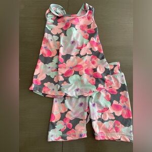 3/$30 Girls Size 4T RBX Summer Activewear Set Floral Stretchy Twist Back Top